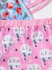 3pcs Toddler Girls Fish Scales & Rabbits Flowers Elastic Waist Track Shorts