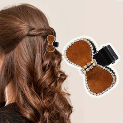 Velvet Bow Hair Claw Rhinestone Brimmed Hair Claw Clip