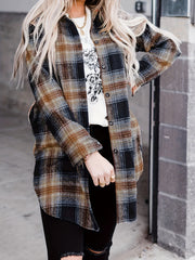  Plaid Print Long Sleeve Button Up Blouse