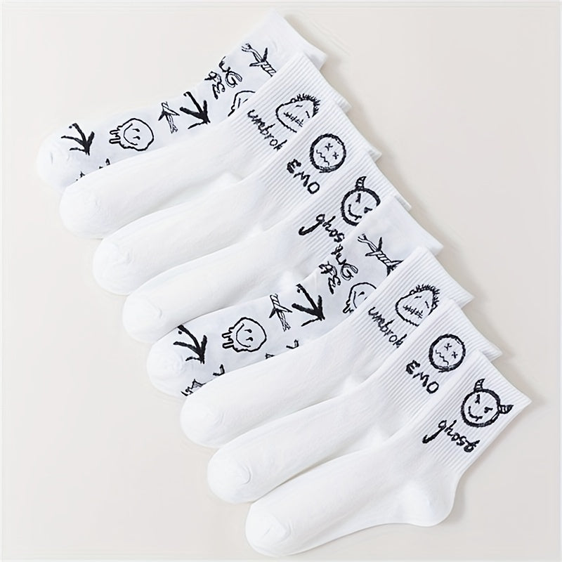8 Pairs Cartoon Print Socks Mid Tube Women's Stockings Hosiery