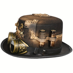 Steampunk Hat Golden Medicine Bottle Gear Key Skull Costume