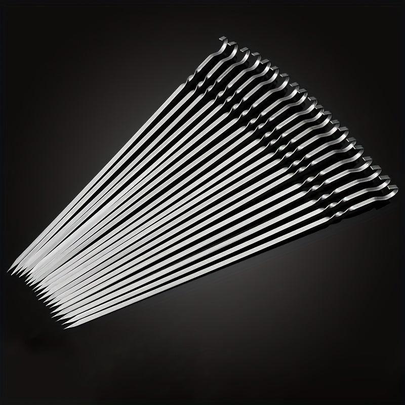 20pcs Reusable Stainless Steel BBQ Skewers for Grilling Parties