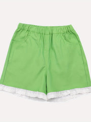 Kid Girls Casual Shorts Lace Trimming Elastic Waist Shorts With Pocket