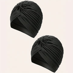 2pcs Turban Cap BowKnot Pleated Head Wraps Elastic Ramadan Head Scarf