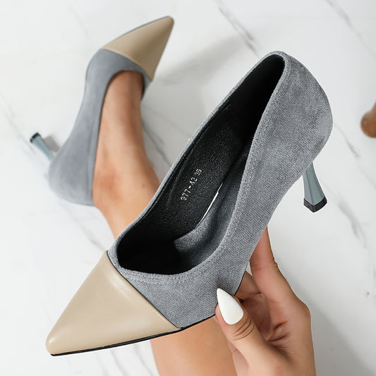 Women's Cap Toe High Heels Pointed Toe Slip On Stilettos Office Work Pumps