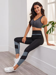 Stretchy Stitching Yoga Leggings Contrast Cropped Sports Pants