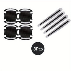 8pcs Car Door Handle Protection Sticker Set Carbon Fiber Pattern Reflective