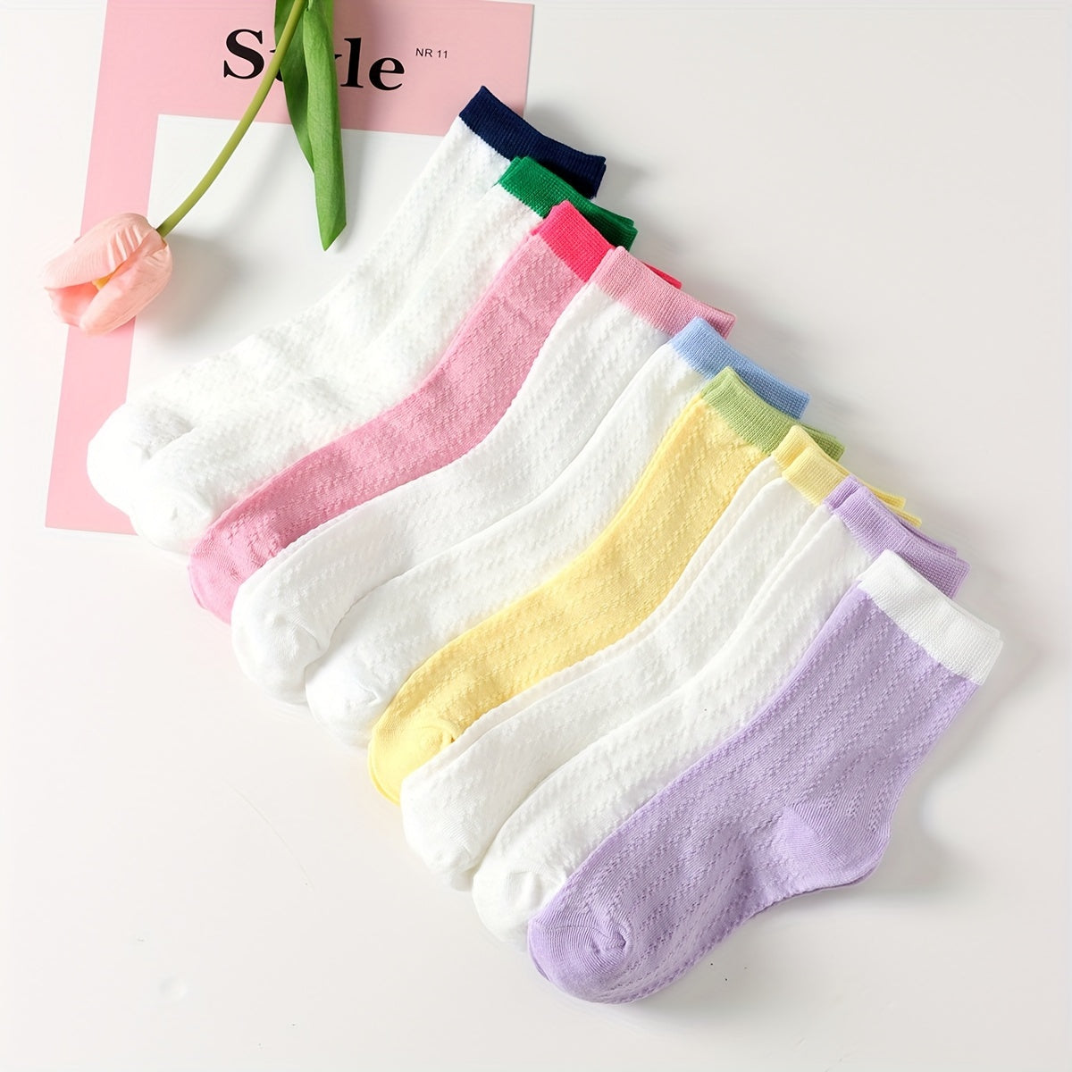 Colorblock Crew Socks Comfy & Breathable Mid Tube Socks Women's Stockings