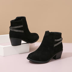 Girls Rhinestone High Heeled Boots with Zipper - Comfortable Non Slip Boots
