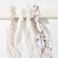4pcs Floral Print Scarf Scrunchie Polka Dot Hair Tie for Women