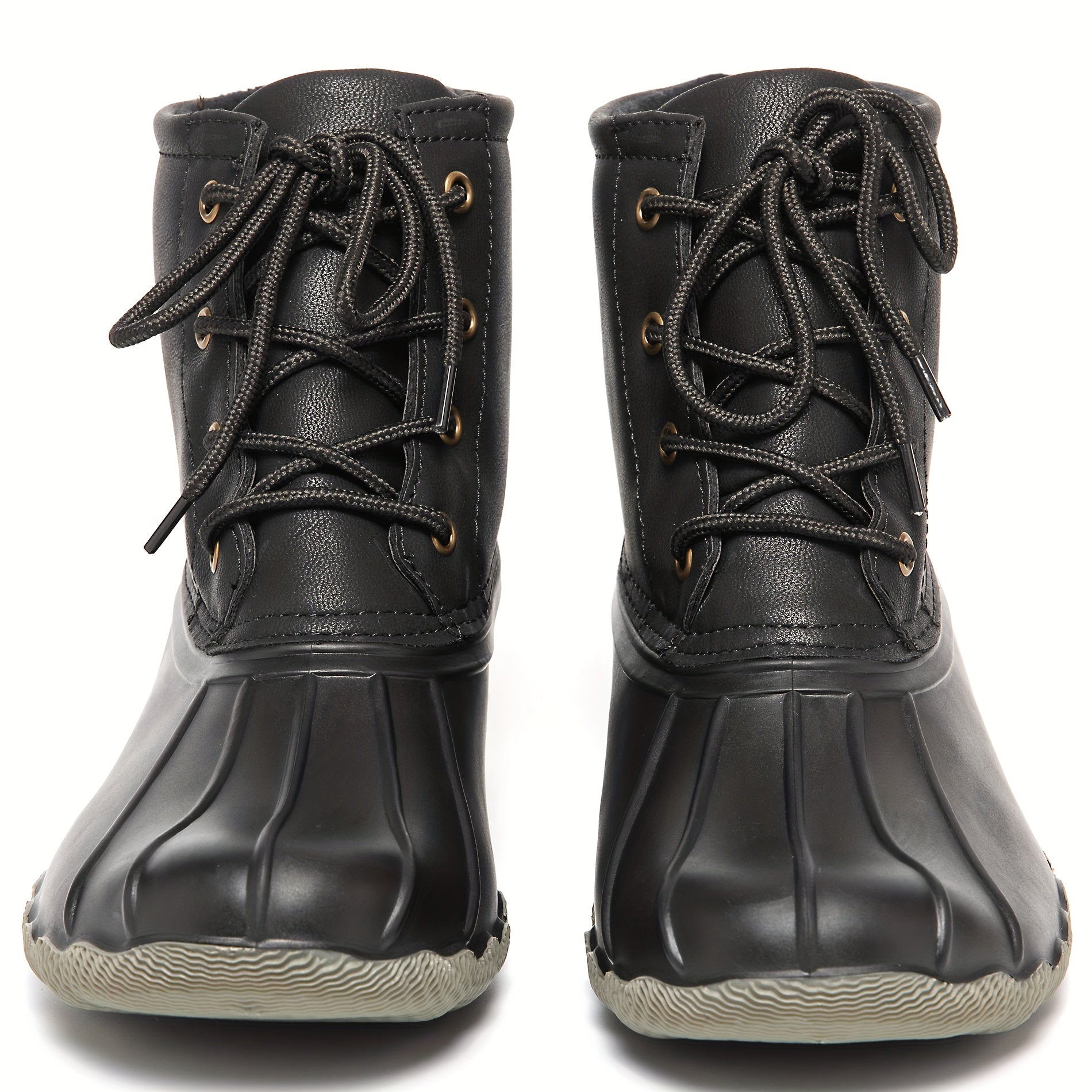 Thermal Waterproof PVC Duck Boots Lace Up Flat Non Slip Rain Snow Boots