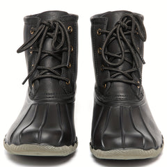 Thermal Waterproof PVC Duck Boots Lace Up Flat Non Slip Rain Snow Boots