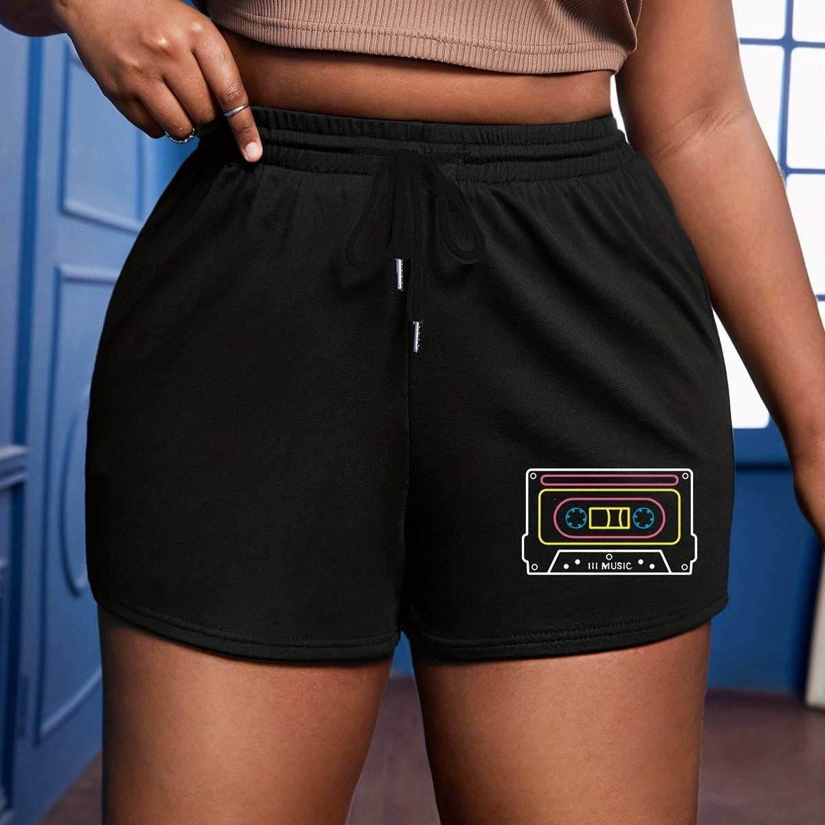  Casual Shorts Women's Plus Graphic Print Sporty Shorts