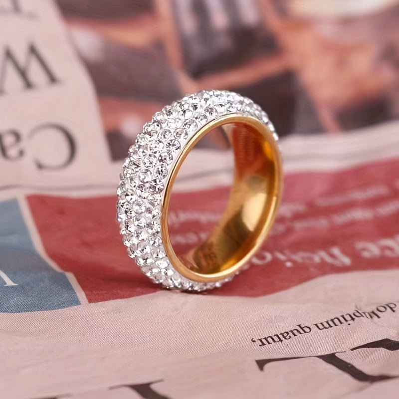 Men's Titanium Steel Ring with Five Rows Artificial Diamonds