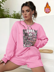  Casual Outfit Set: Graphic Sweatshirt & Shorts