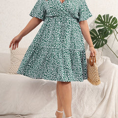  Floral Print Surplice Neck Midi Wrap Dress