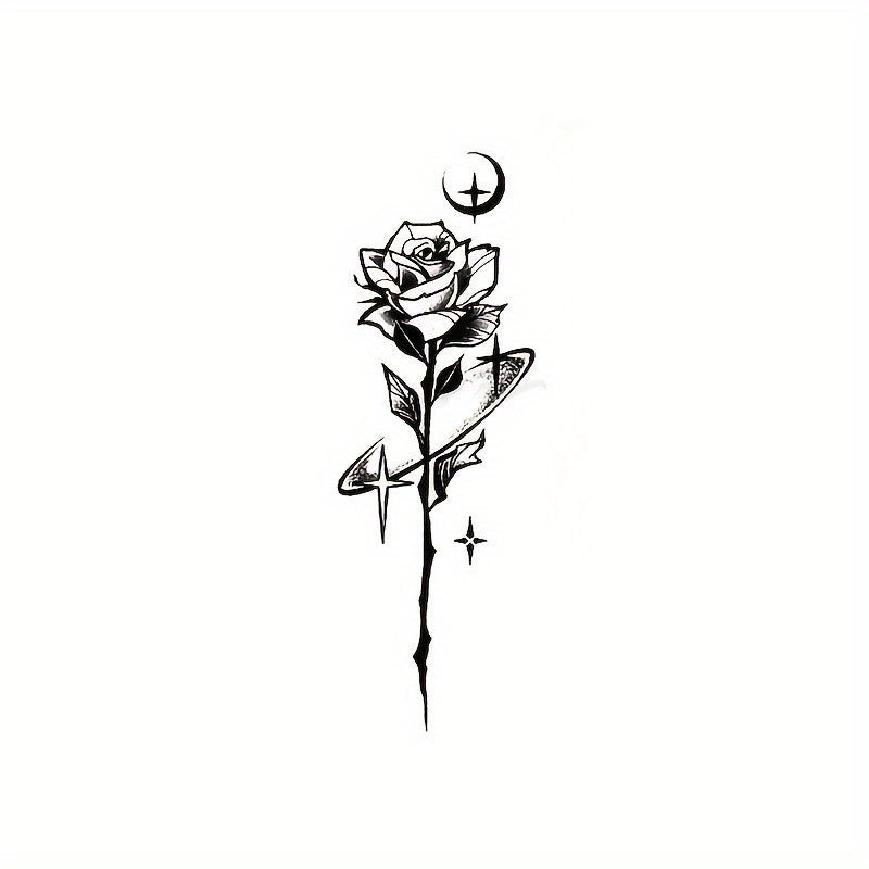 Rose In Starry Night Waterproof Tattoo Sticker