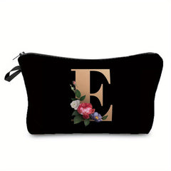 Flower & Letter Print Cosmetic Bag Zipper Makeup Pouch