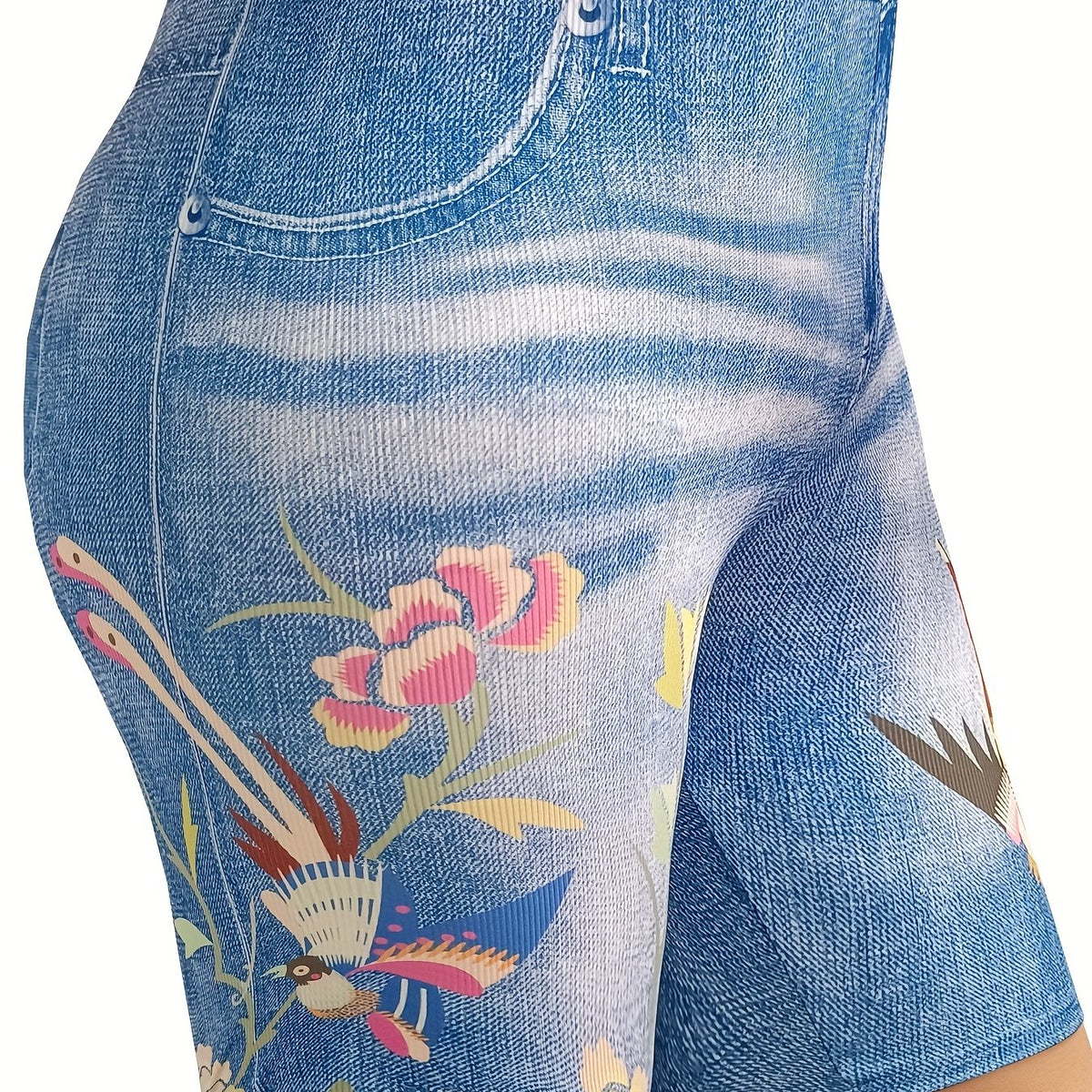Women's Plus Floral & Denim Print High Rise Skinny Shorts