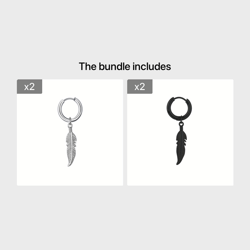 Punk Style Feather Pendant Steel Earrings