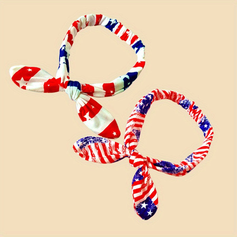 Flag Print Bowknot Hair Band Elastic Headband 4th Of July Headbands