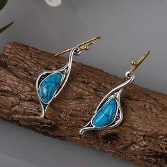 Turquoise Drop Earrings 925 Silver Plated Ancient Silver Ear Jewelry