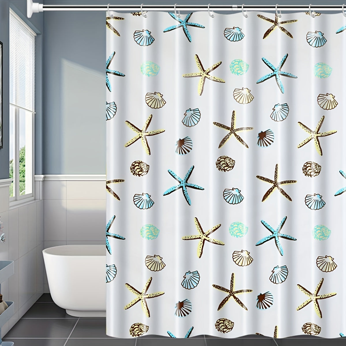 Shell Starfish Pattern Waterproof Shower Curtain