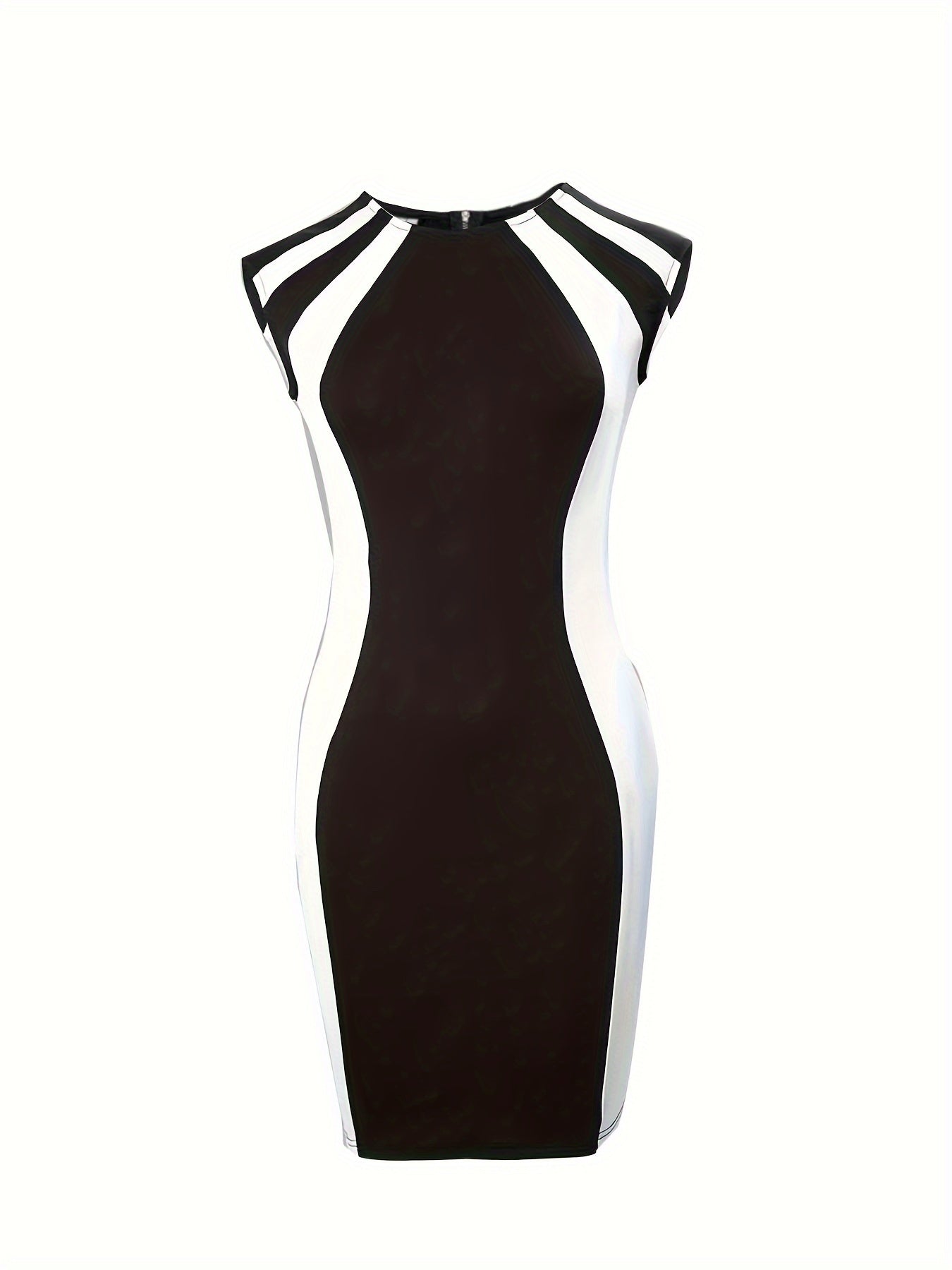  Colorblock Cap Sleeve Round Neck Slim Fit Dress