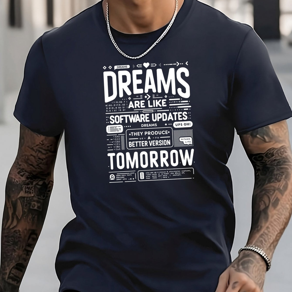 Men's Stylish Letters Pattern Shirt Casual Breathable Crew Neck Tee Top