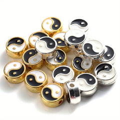 10Pcs Enamel Tai Chi Beads Yin Yang Spacer Beads For DIY Jewelry Making