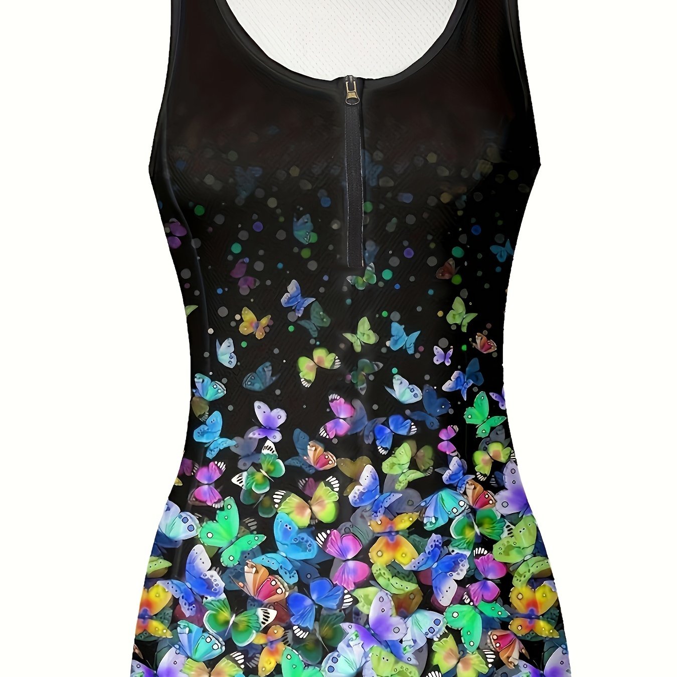 Plus Size Butterfly Print Half Zip Tennis Gym Tank Dress