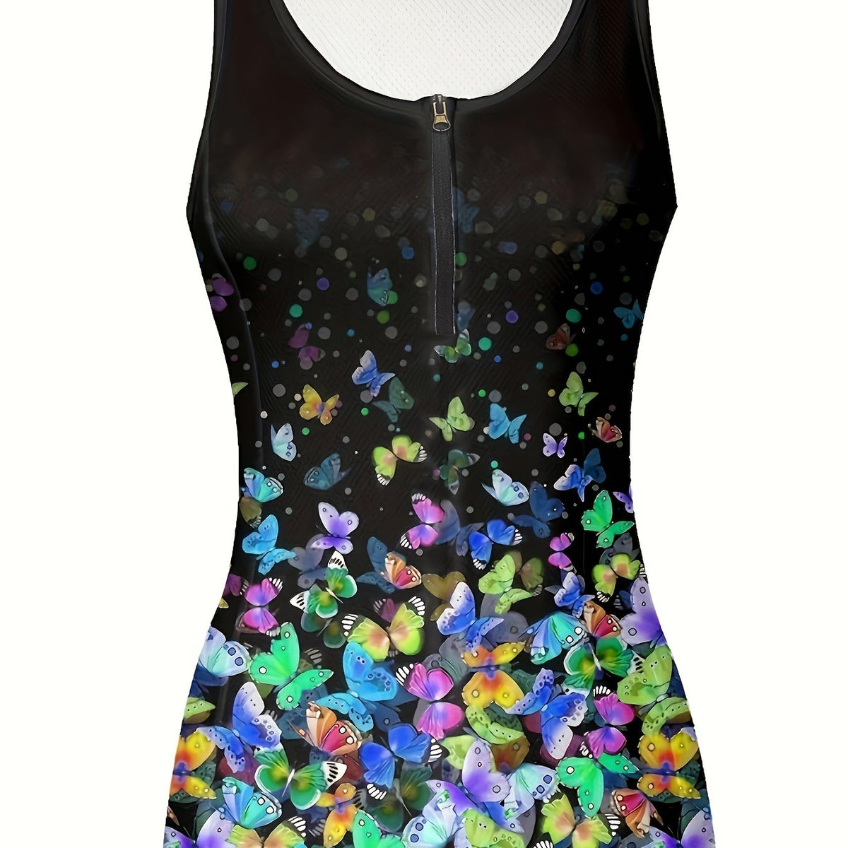 Plus Size Butterfly Print Half Zip Tennis Gym Tank Dress