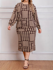  Houndstooth Print Top & Skirt Set