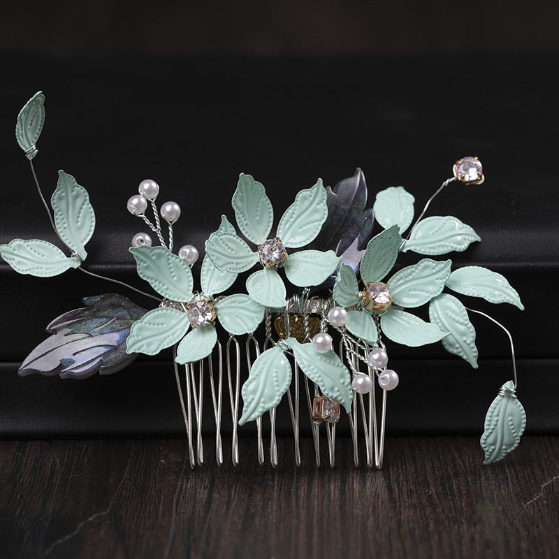 Green Leaf Hairpins Wedding Hair Accessories Crystal Hair Comb