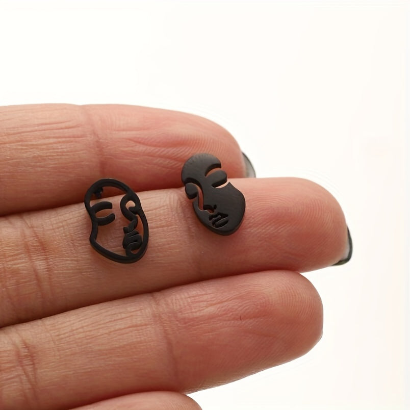 Hollow Face Stud Earrings Funny Artistic Face Stainless Steel Jewelry