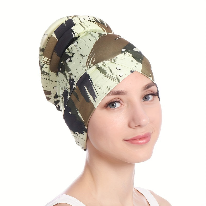 Boho Flower Print Turban Cap Back Twisted Head Wrap for Women