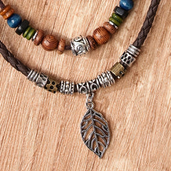 Women's PU Leaf Wooden Bead Necklace Party Jewelry Gift