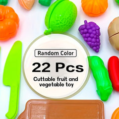 22pcs Pizza Kitchen Set w/Fruits, Veg & Utensils - Colorful Plastic Toys