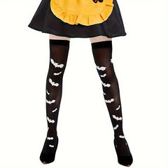 Bat Print Thigh High Socks Halloween Party Over The Knee Socks Women's Stockings