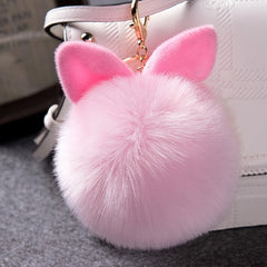 Rabbit Ears Fur Ball Bag Charms Golden Keyring Pom Pom Fluffy Fur Ball Keychain