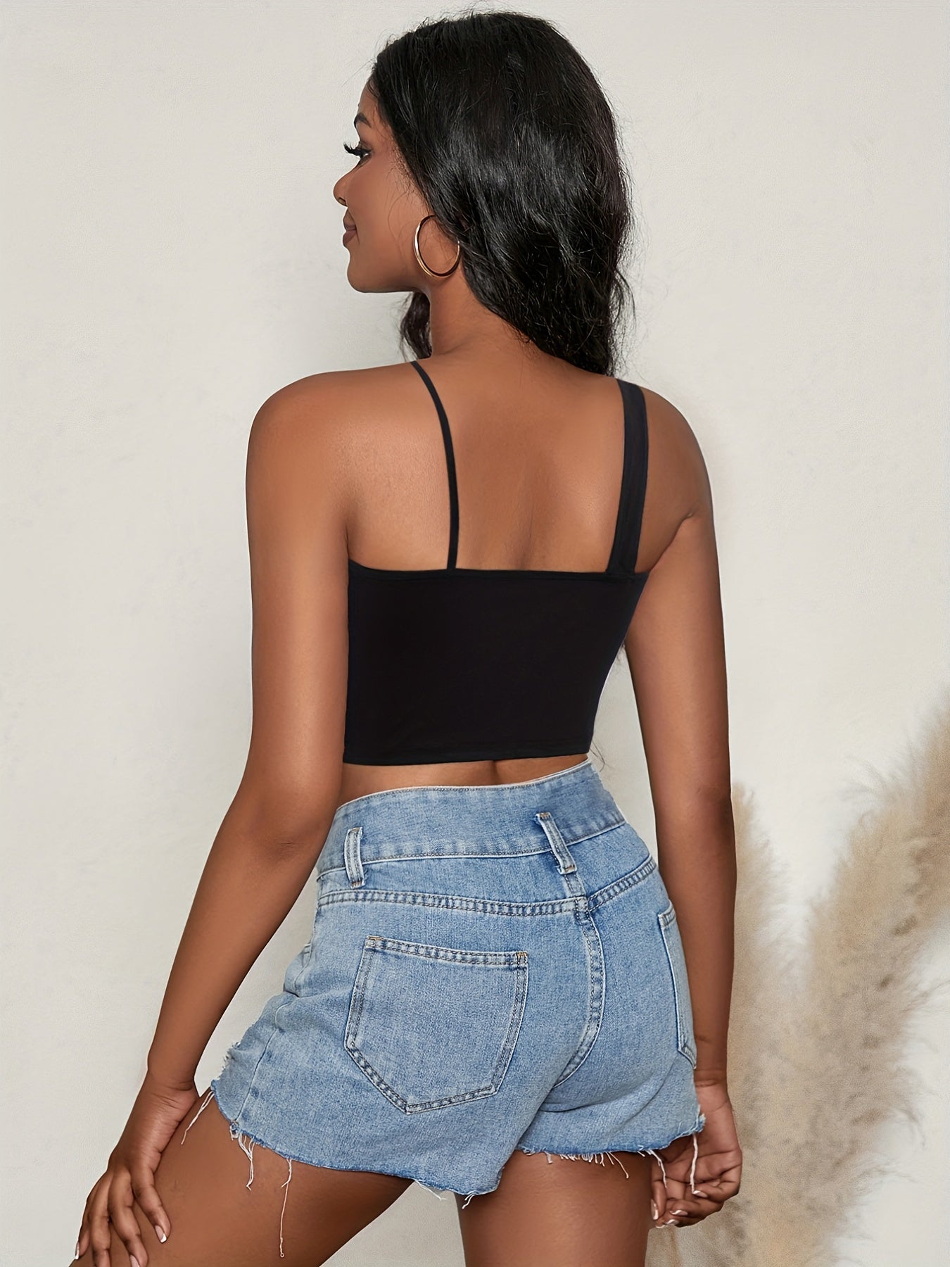 Cross Front Asymmetrical Crop Cami Top Cutout Sleeveless Women's Summer Clothing