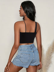 Cross Front Asymmetrical Crop Cami Top Cutout Sleeveless Women's Summer Clothing