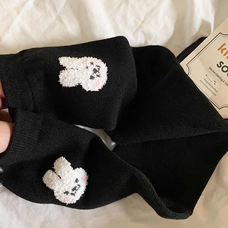 3 Pairs Cartoon Animal Print Socks Comfy Mid Tube Women's Stockings