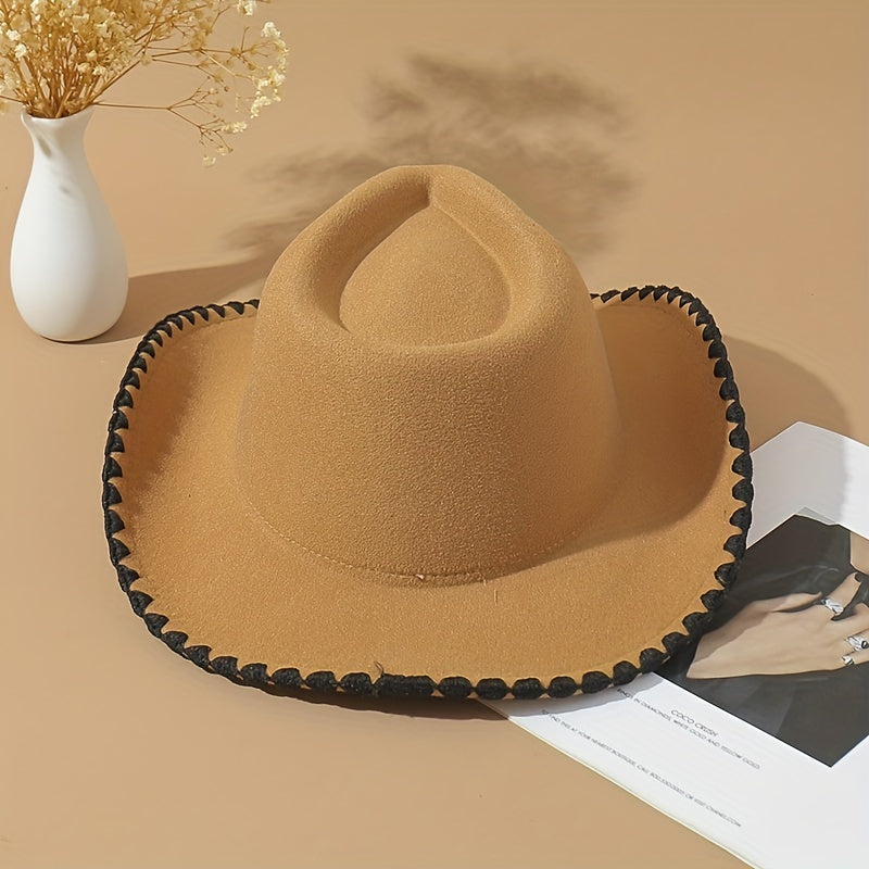Vintage Western Cowboy Hat Classic Fedora Cap Unisex Warm Felt Sun Hat