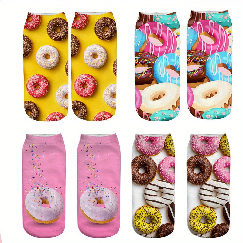Donut Print Crew Socks Women's Stockings