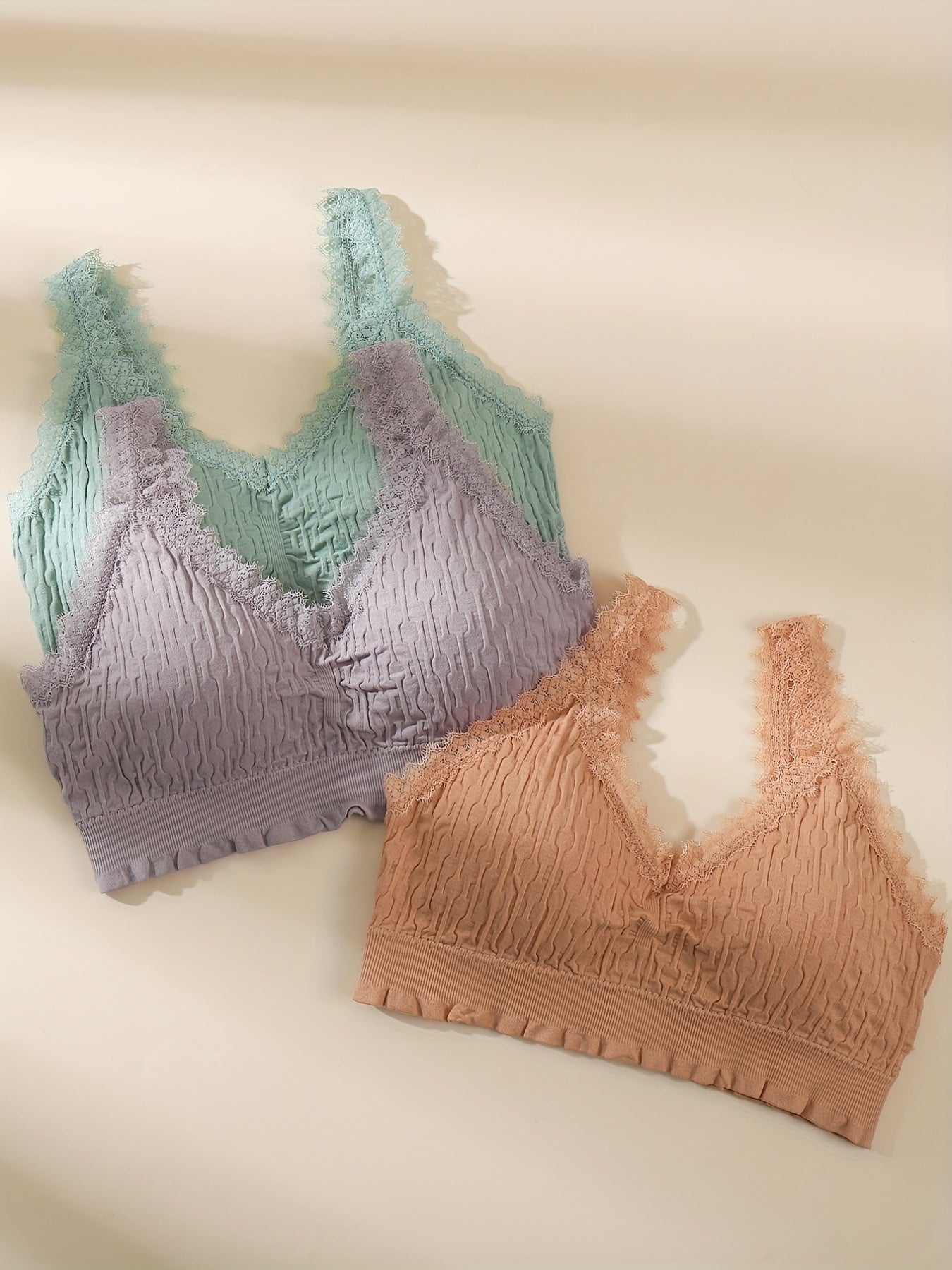 3pcs Lace Wireless Bras - Comfy Stretch Intimates Bra Women's Lingerie