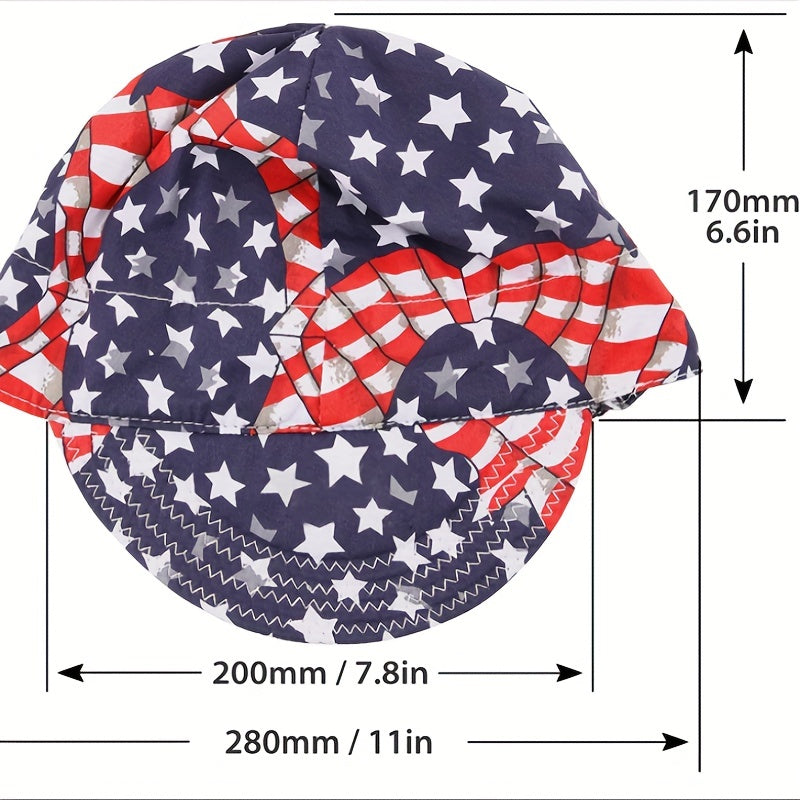 Flame Resistant Welding Cap American Flag Print Mesh Liner Elastic Low Crown