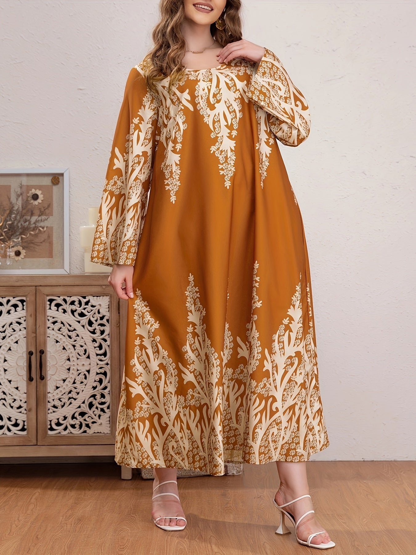 Floral Print Long Sleeve Maxi Dress Plus Size