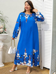  Floral Print Long Sleeve Round Neck Maxi Dress