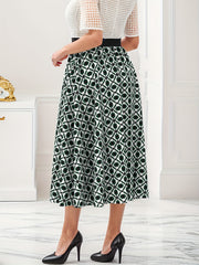  Women's Maxi Skirt Geometric Print High Rise Elastic Waist